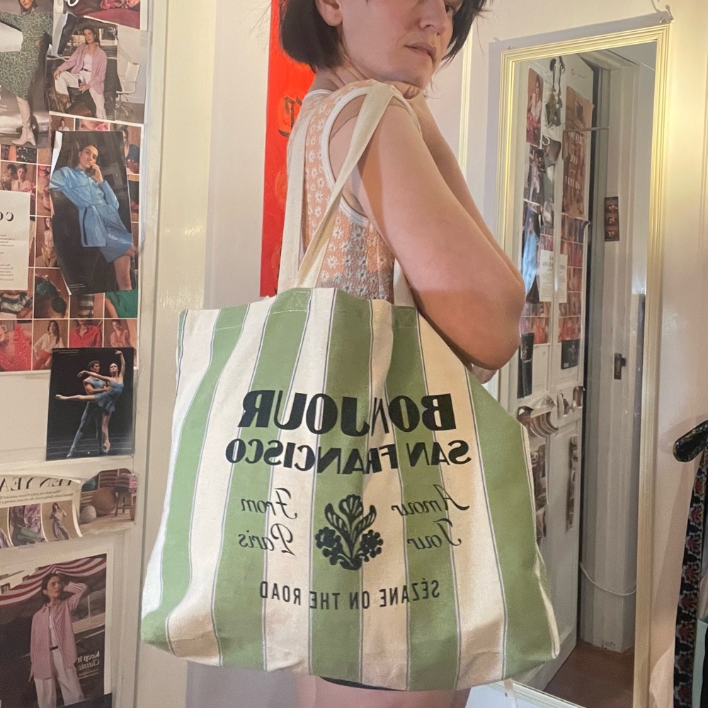 Sezane Bonjour San Francisco Green Tote